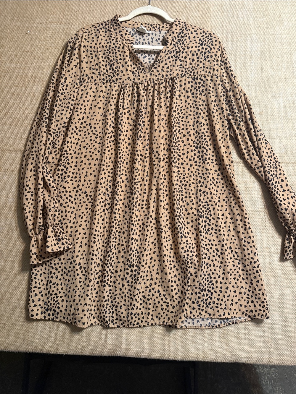 Womens Leopard-Print Mini Dress in Tan - Casual V-Neck